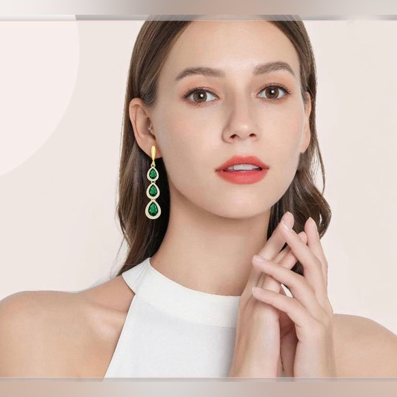 Necklace Long Earrings Bracelet Gold Plated Created Blue Sapphire Jewelry - Picture 3 of 5